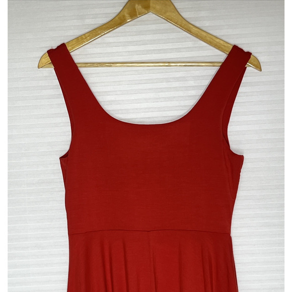 American Giant Flex Dress Medium Red Midi Stretch Knit Sleeveless Square Neck - Picture 4 of 12